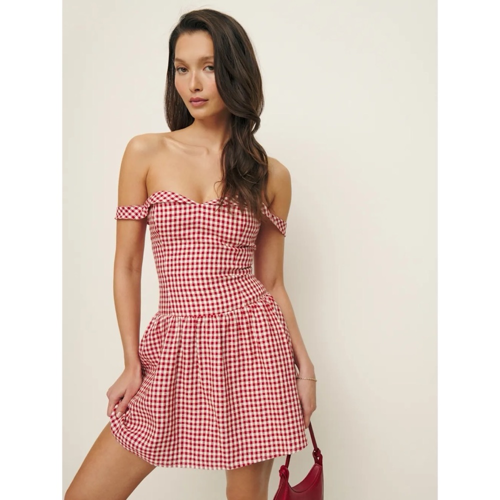Reformation Red and White Strapless Sundress Sweetheart